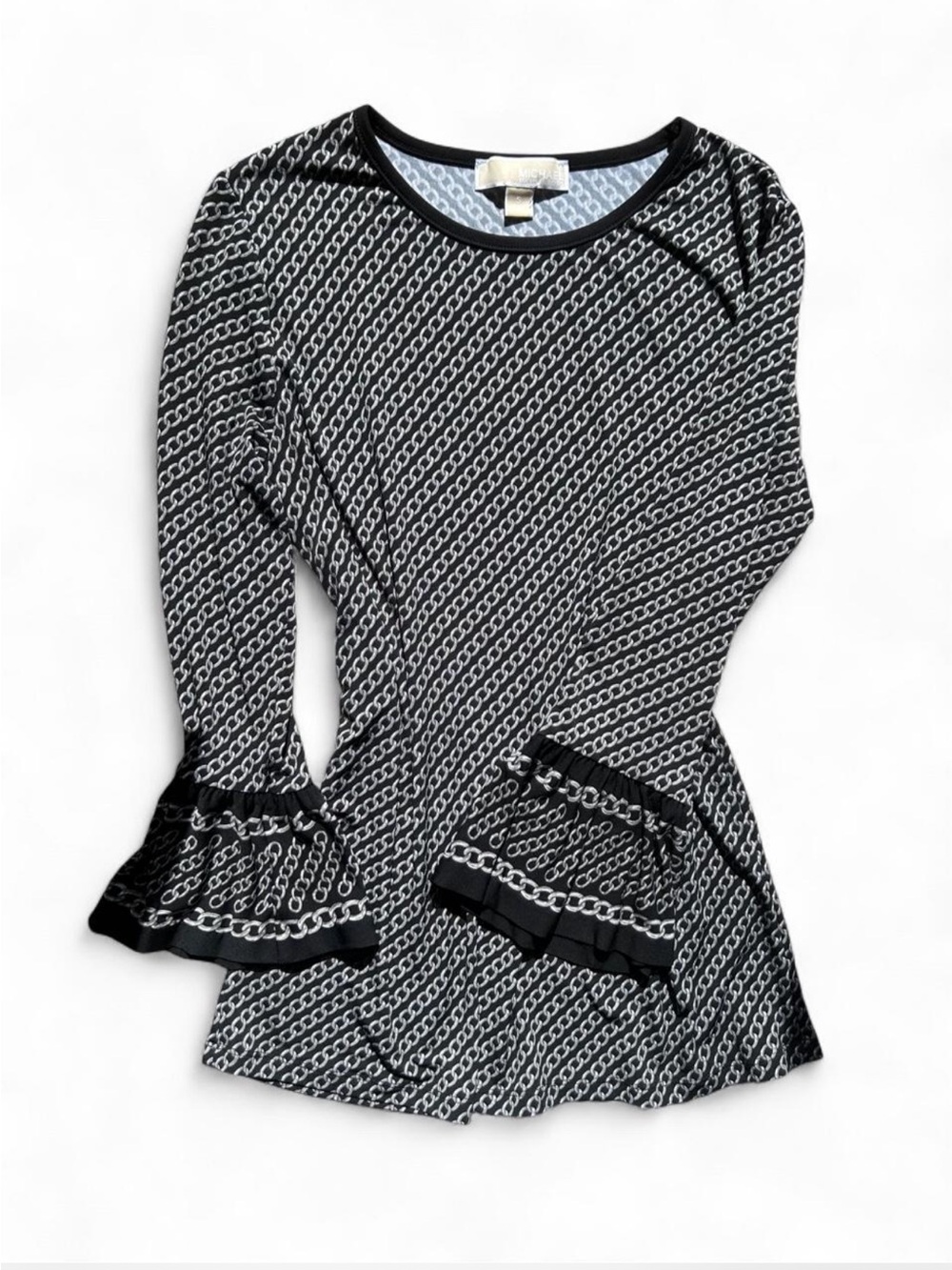 Michael Kors Chain Link Print Bell Sleeve S Top Corporate Goth Dark Academia Y2K